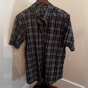 NWT George Black and Gray Plaid Shirt, L
